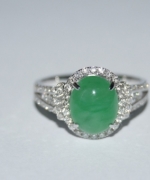 18K白金鑽石 豪華鑲嵌綠旦翡翠戒指 高級珠寶定制款
