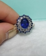 鑽石豪鑲 定制款 18k白金鑽石豪鑲 藍寶石戒指
